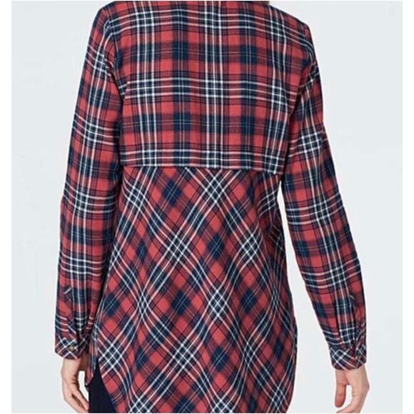 J Jill Denim Tunic LARGE Lagenlook Oversized Flannel Plaid Button Down Shirt - Picture 3 of 14